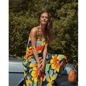 Anthropologie Floral Maxi Dress - Blue, Yellow, Red, Green